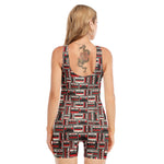 Retro Cassette Tape Pattern Print Sleeveless One Piece Swimsuit