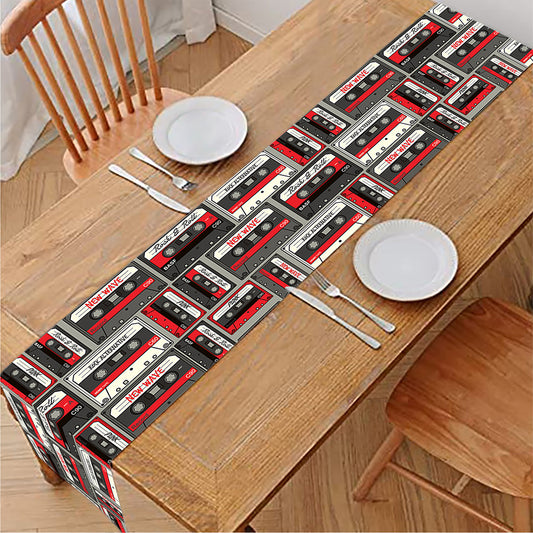 Retro Cassette Tape Pattern Print Table Runner