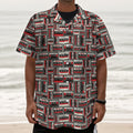 Retro Cassette Tape Pattern Print Textured Short Sleeve Shirt