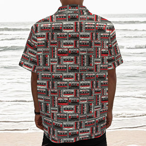 Retro Cassette Tape Pattern Print Textured Short Sleeve Shirt