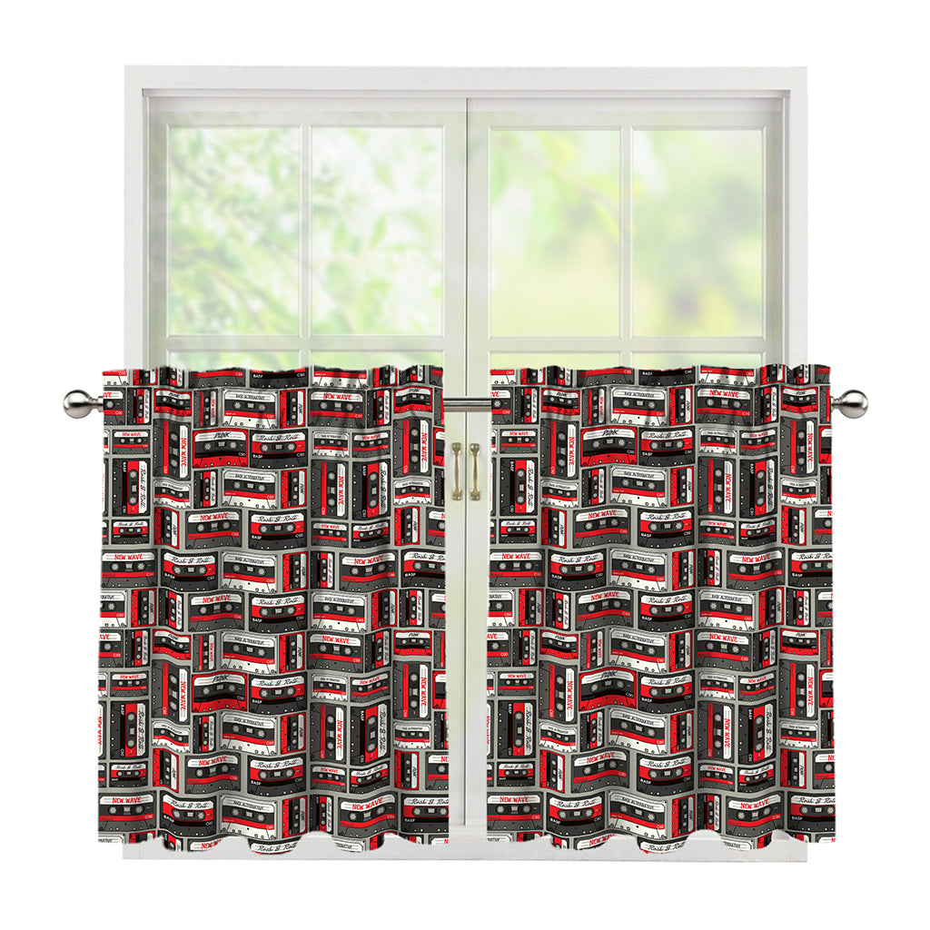 Retro Cassette Tape Pattern Print Tier Curtains
