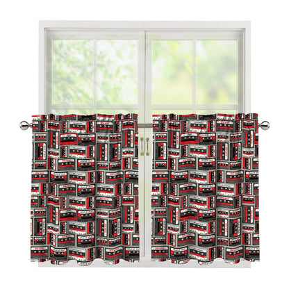 Retro Cassette Tape Pattern Print Tier Curtains