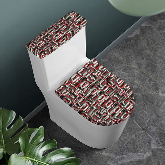 Retro Cassette Tape Pattern Print Toilet Lid And Tank Cover Set