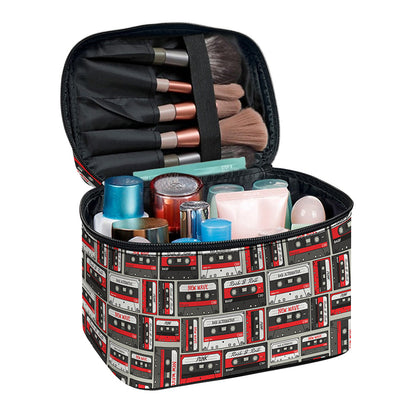 Retro Cassette Tape Pattern Print Travel Makeup Bag