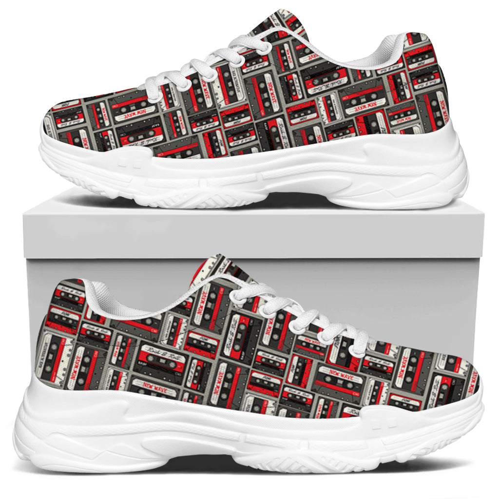 Retro Cassette Tape Pattern Print White Chunky Shoes