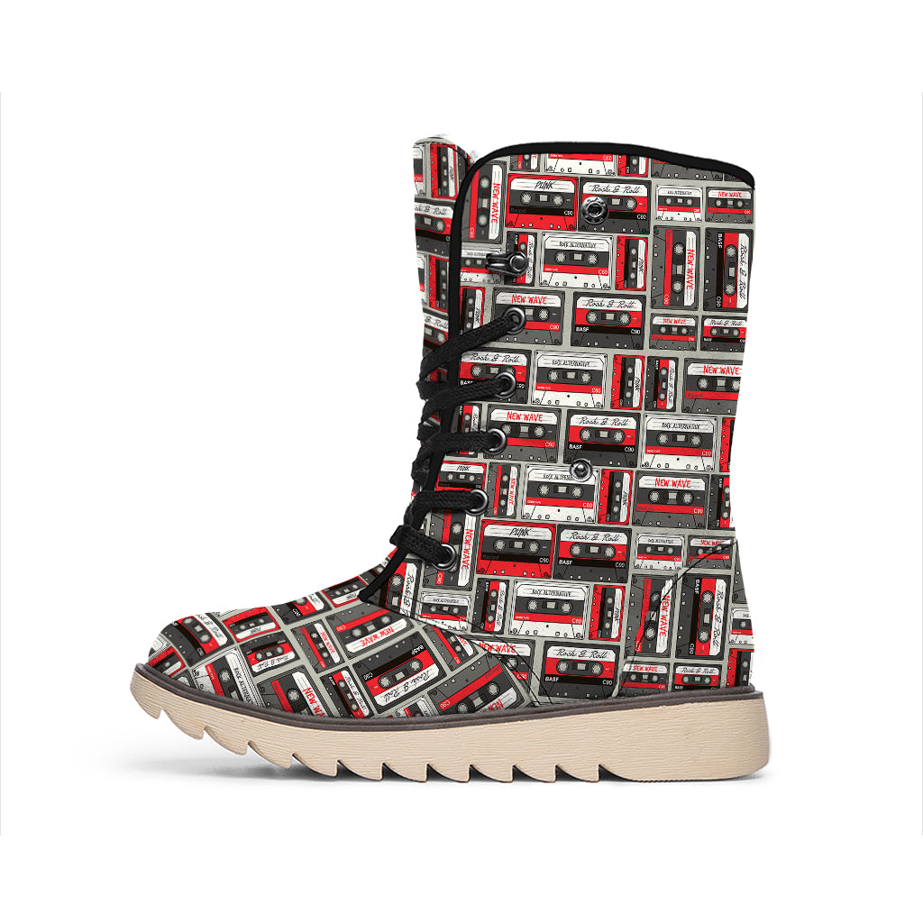 Retro Cassette Tape Pattern Print Winter Boots