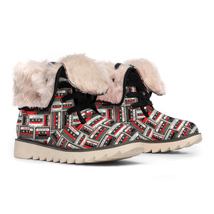 Retro Cassette Tape Pattern Print Winter Boots