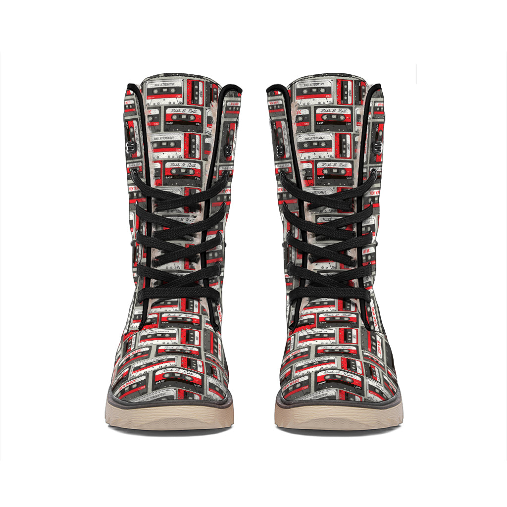 Retro Cassette Tape Pattern Print Winter Boots