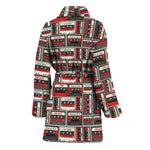 Retro Cassette Tape Pattern Print Women's Bathrobe