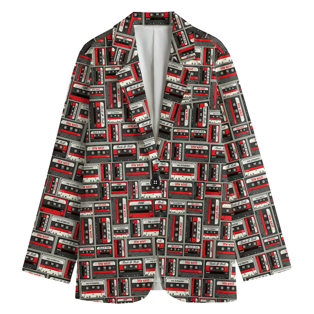 Retro Cassette Tape Pattern Print Women's Blazer