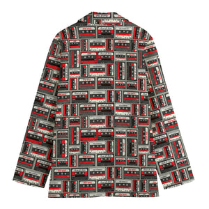 Retro Cassette Tape Pattern Print Women's Blazer