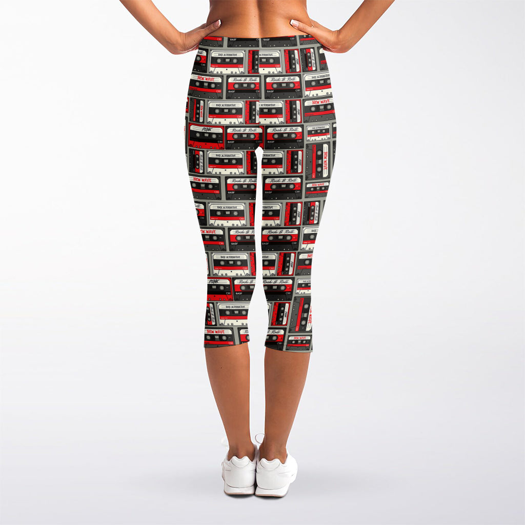 Retro Cassette Tape Pattern Print Women's Capri Leggings