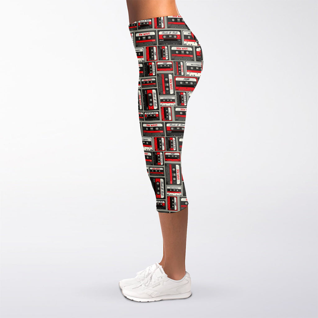 Retro Cassette Tape Pattern Print Women's Capri Leggings