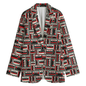 Retro Cassette Tape Pattern Print Women's Cotton Blazer