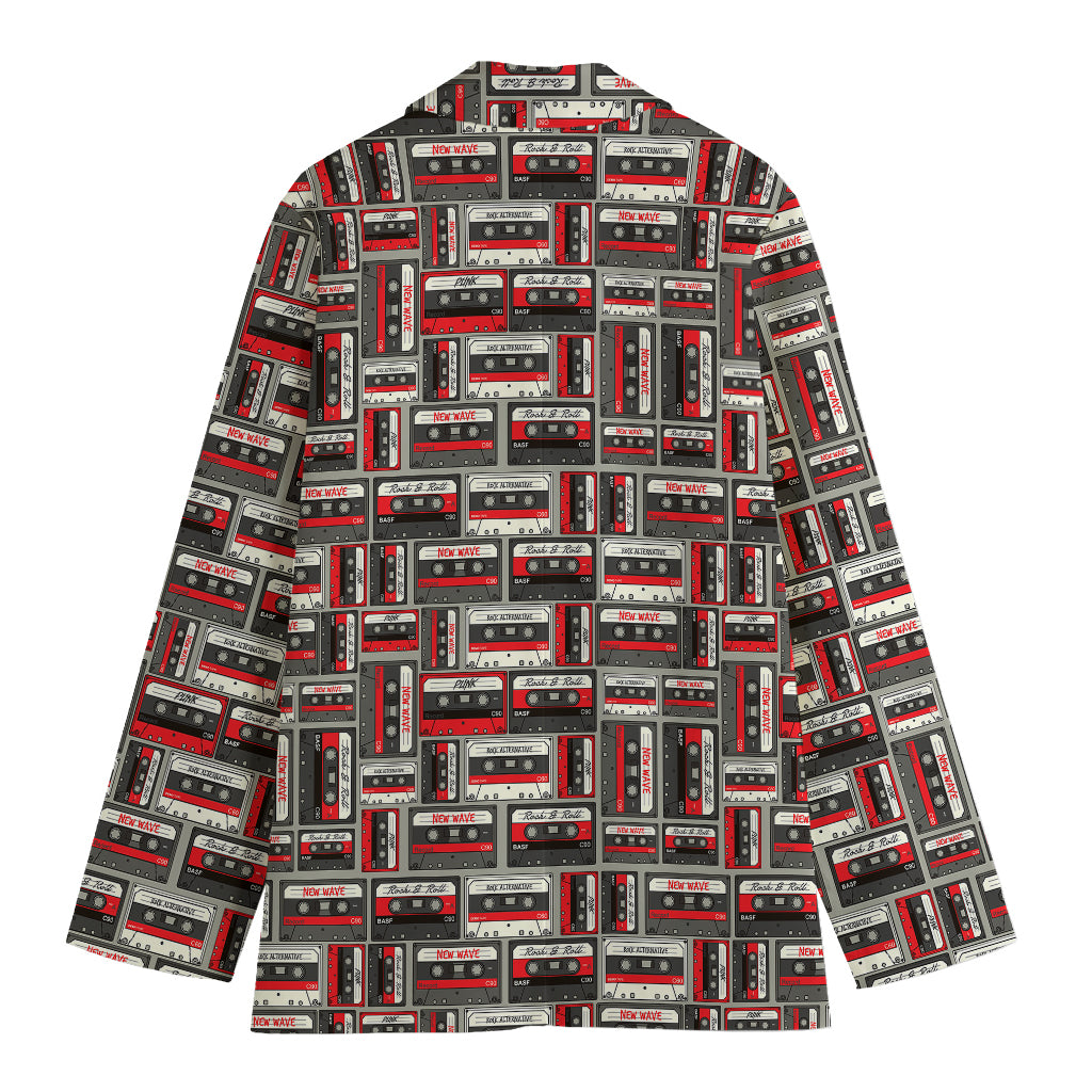 Retro Cassette Tape Pattern Print Women's Cotton Blazer