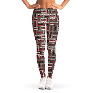 Retro Cassette Tape Pattern Print Women's Leggings