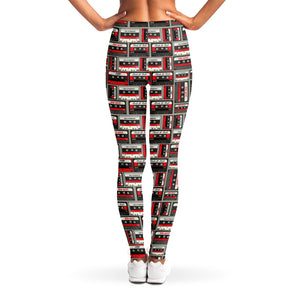 Retro Cassette Tape Pattern Print Women's Leggings