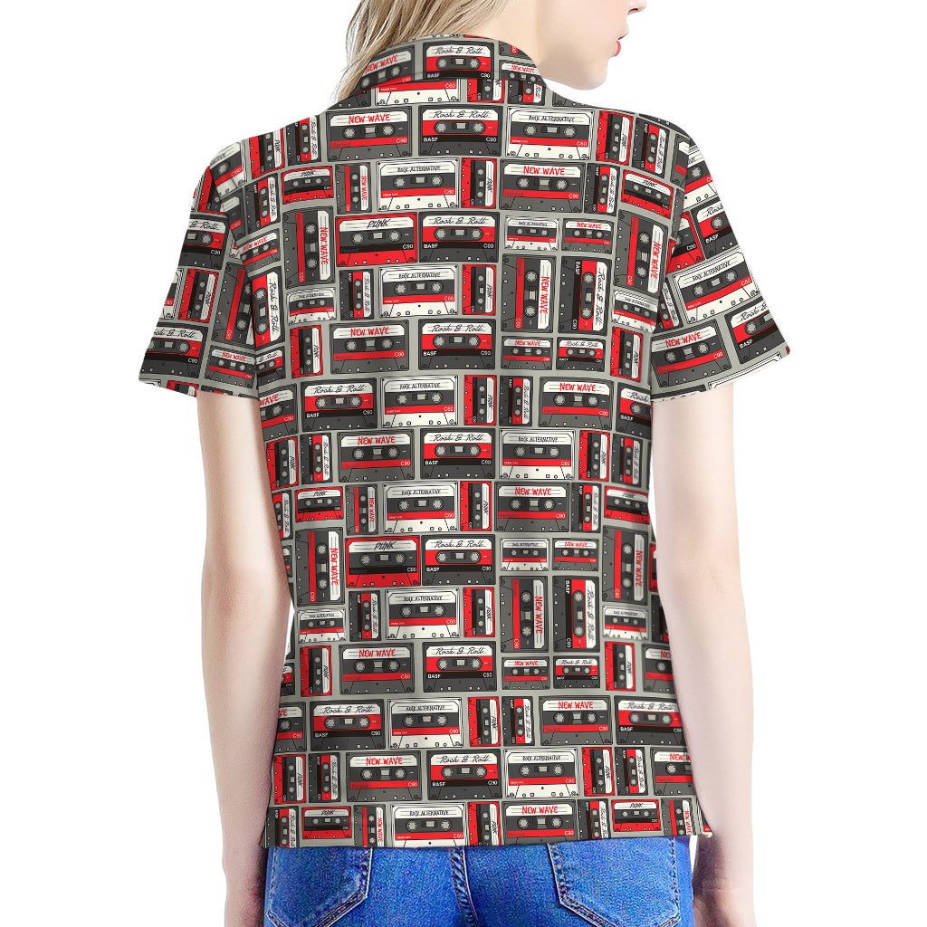 Retro Cassette Tape Pattern Print Women's Polo Shirt