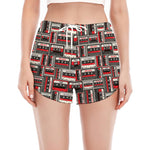 Retro Cassette Tape Pattern Print Women's Split Running Shorts