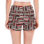 Retro Cassette Tape Pattern Print Women's Split Running Shorts