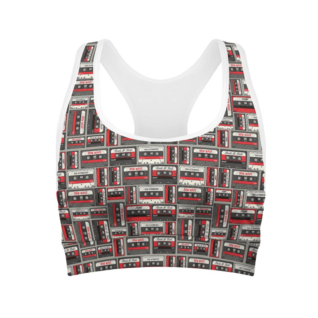 Retro Cassette Tape Pattern Print Women's Sports Bra