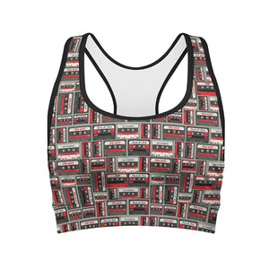 Retro Cassette Tape Pattern Print Women's Sports Bra