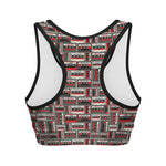 Retro Cassette Tape Pattern Print Women's Sports Bra