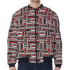 Retro Cassette Tape Pattern Print Zip Sleeve Bomber Jacket