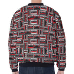 Retro Cassette Tape Pattern Print Zip Sleeve Bomber Jacket