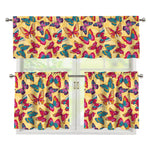 Retro Colorful Butterfly Pattern Print 3 Piece Kitchen Curtains