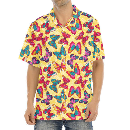 Retro Colorful Butterfly Pattern Print Aloha Shirt