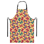 Retro Colorful Butterfly Pattern Print Bib Apron With Pocket
