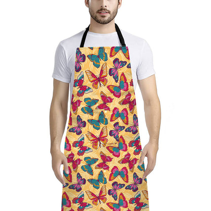 Retro Colorful Butterfly Pattern Print Bib Apron With Pocket