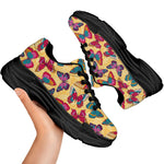 Retro Colorful Butterfly Pattern Print Black Chunky Shoes