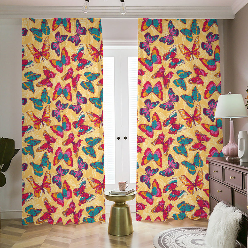 Retro Colorful Butterfly Pattern Print Blackout Pencil Pleat Curtains