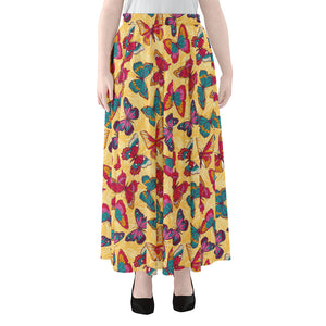 Retro Colorful Butterfly Pattern Print Chiffon Maxi Skirt