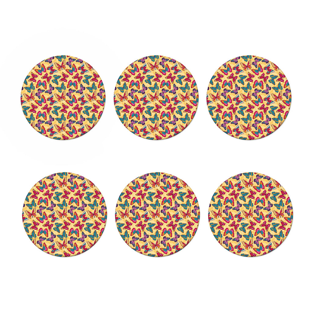 Retro Colorful Butterfly Pattern Print Coaster Set
