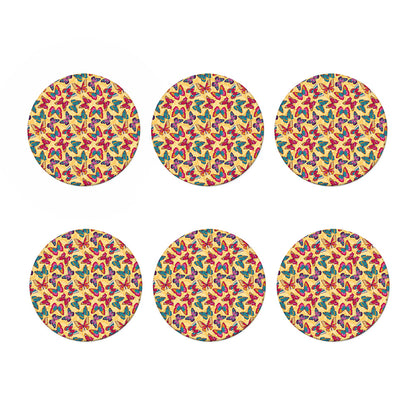 Retro Colorful Butterfly Pattern Print Coaster Set
