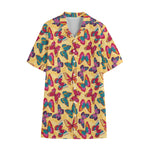 Retro Colorful Butterfly Pattern Print Cotton Hawaiian Shirt