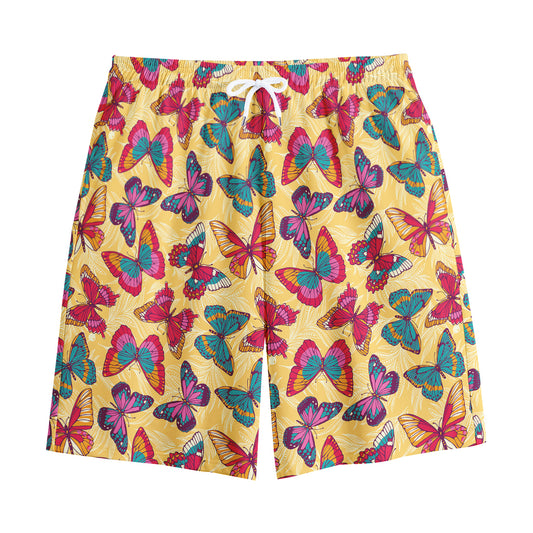 Retro Colorful Butterfly Pattern Print Cotton Shorts