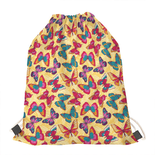 Retro Colorful Butterfly Pattern Print Drawstring Bag