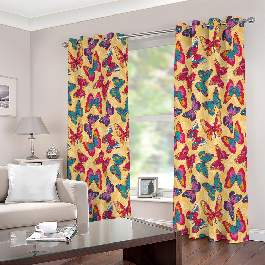 Retro Colorful Butterfly Pattern Print Extra Wide Grommet Curtains