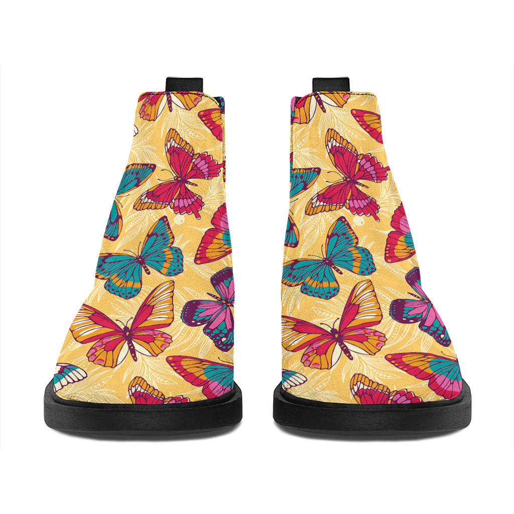 Retro Colorful Butterfly Pattern Print Flat Ankle Boots