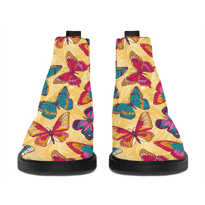 Retro Colorful Butterfly Pattern Print Flat Ankle Boots
