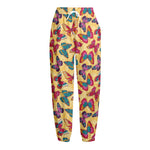Retro Colorful Butterfly Pattern Print Fleece Lined Knit Pants