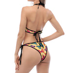 Retro Colorful Butterfly Pattern Print Halter Scoop Tie Side Bikini
