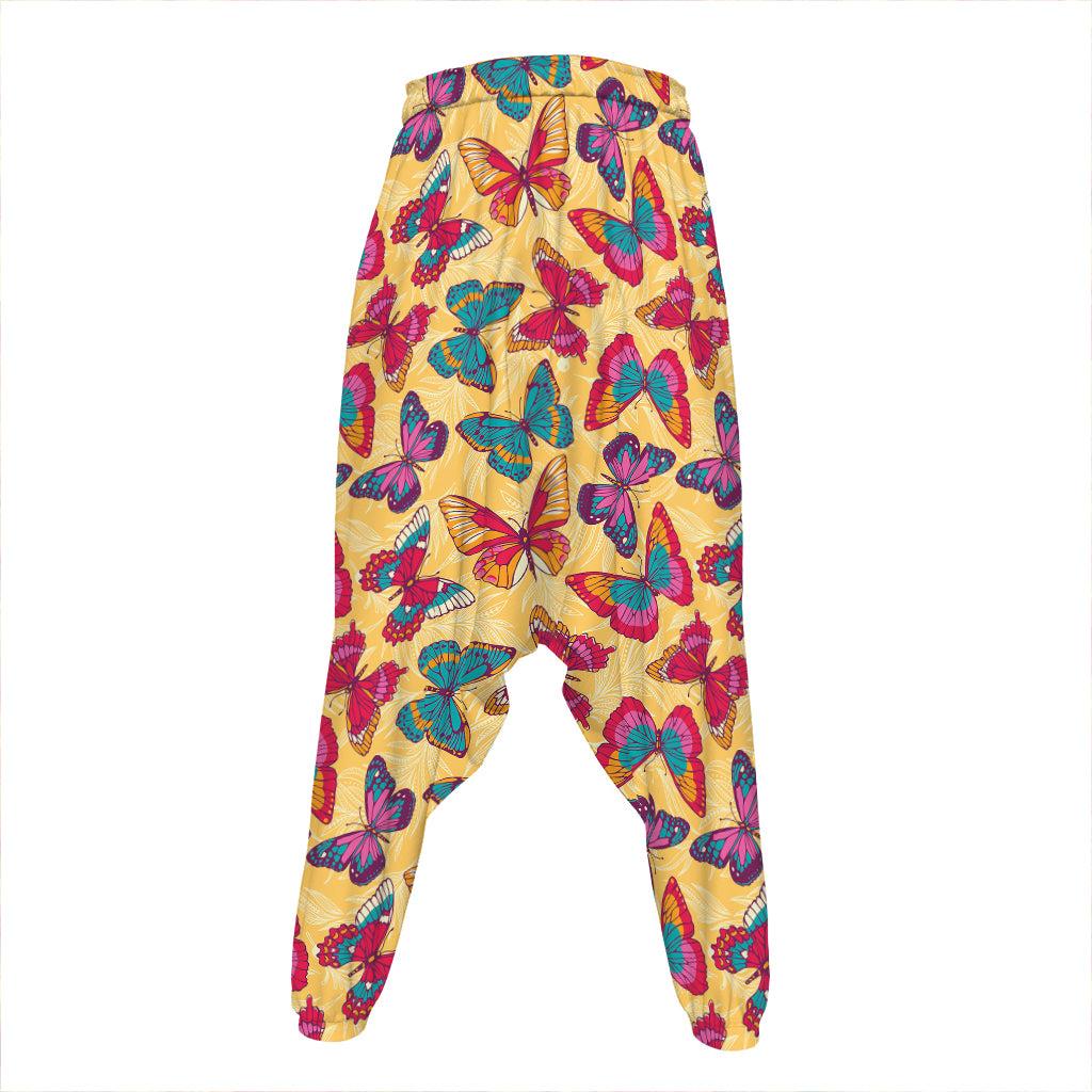 Retro Colorful Butterfly Pattern Print Hammer Pants