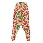 Retro Colorful Butterfly Pattern Print Hammer Pants