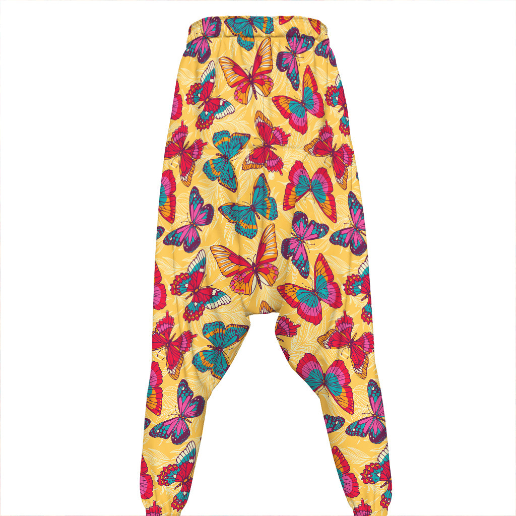 Retro Colorful Butterfly Pattern Print Hammer Pants