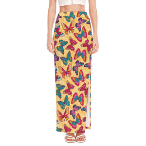 Retro Colorful Butterfly Pattern Print High Slit Maxi Skirt